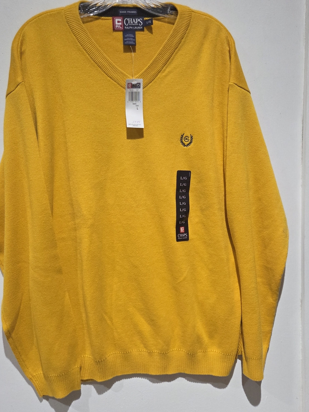 Ralph Lauren (Chaps) Bright Yellow V-Neck Sweater with Embroidered Crest